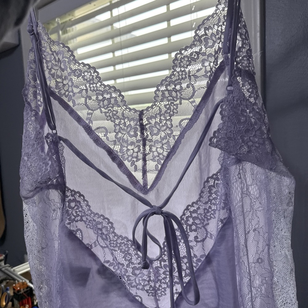 Womens Nightie babydoll lingerie Semi Sheer‎ Croquet XL Sheer Side Tie Back Slip - Picture 7 of 16